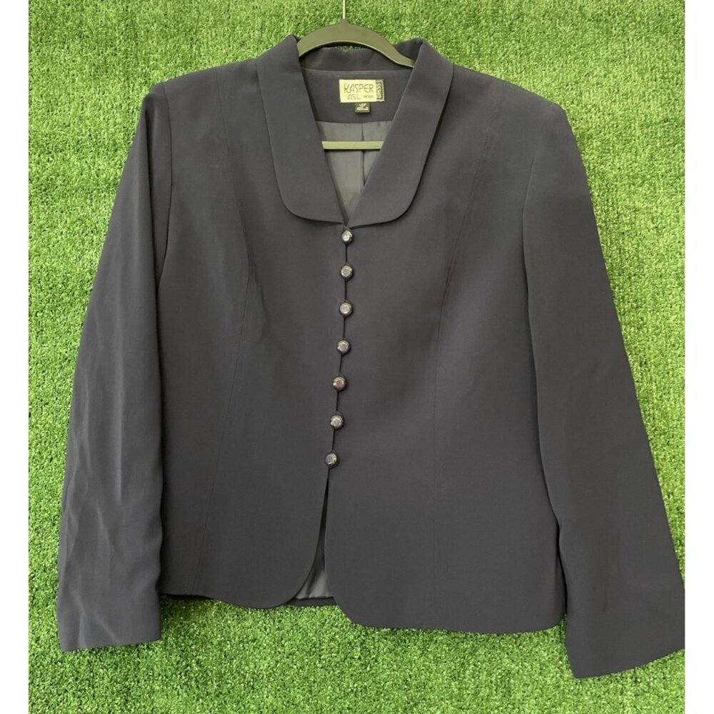 Kasper Asl Dress Blazer Jacket Petite Women's Navy Blue Button Size 14P